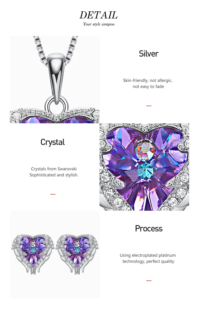 Cdyle, 925 пробы, серебряное ожерелье, серьги, набор, украшенный кристаллом, серебро, 925, ювелирное изделие, сердце океана, Шарм