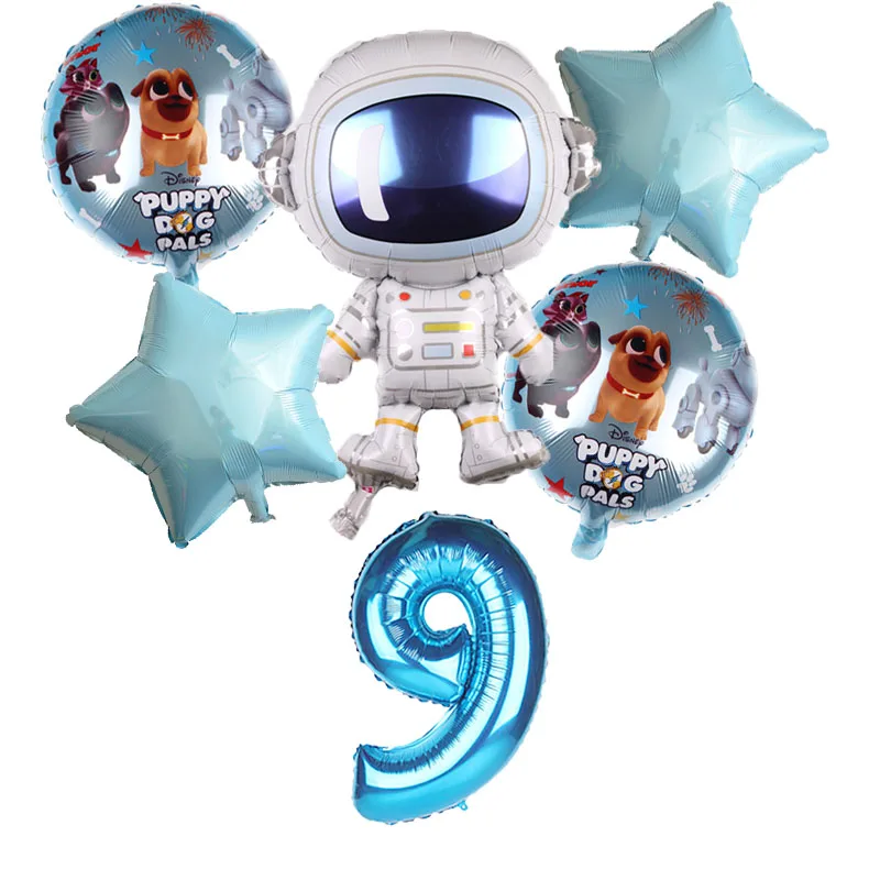 blue 9 6 шт. космический корабль Звездные войны воздушные шары набор BB-8 робот фольги воздушный шар щенок собаки Pals детский 32 дюймов номер День рождения украшения - Цвет: blue 9