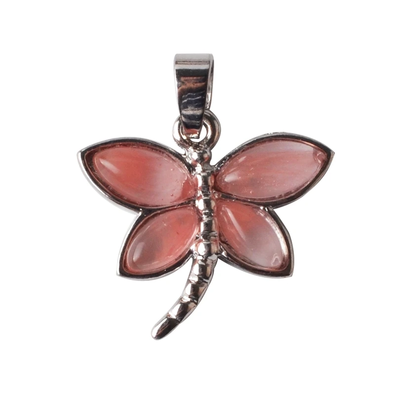 Cherry Quartz SEVENSTONE Подвески Стрекоза натуральный камень кулон ожерелье женщины лазурит авантюрин Малахит мужчины ожерелья, подвесы, чокеры - Окраска металла: Cherry Quartz