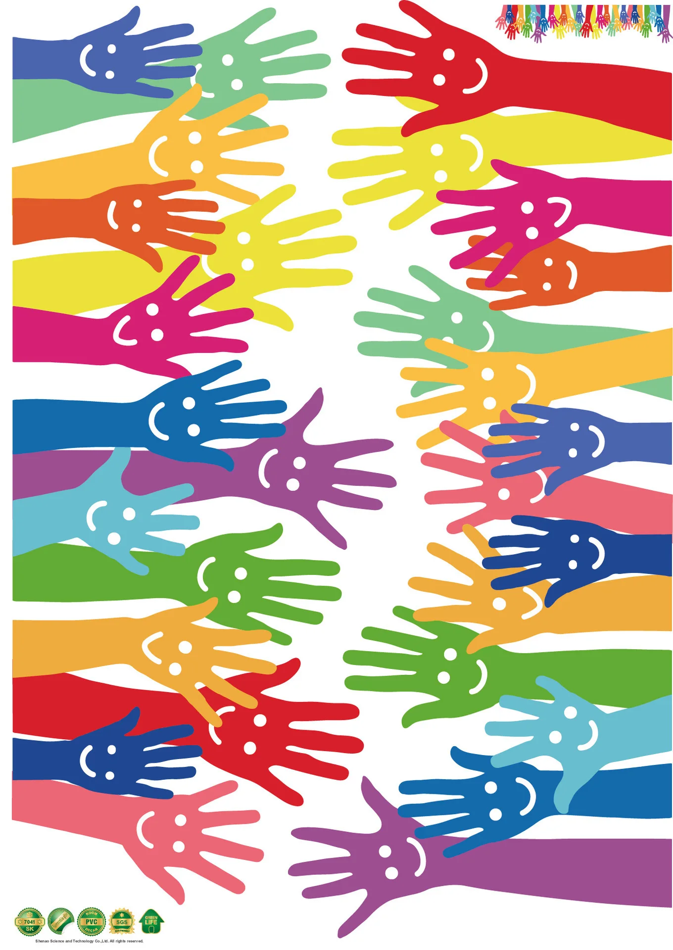 Стены Стикеры мультфильм красочные ладони линия талии Декор Съемный