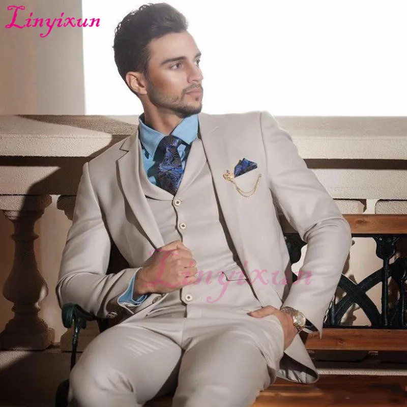 Linyixun Custom Made 2018 Ivory Cream Groom Tuxedos Italian Style Mens Wedding Prom Dinner Suits 3 Piece Slim Fit Formal Best | Мужская
