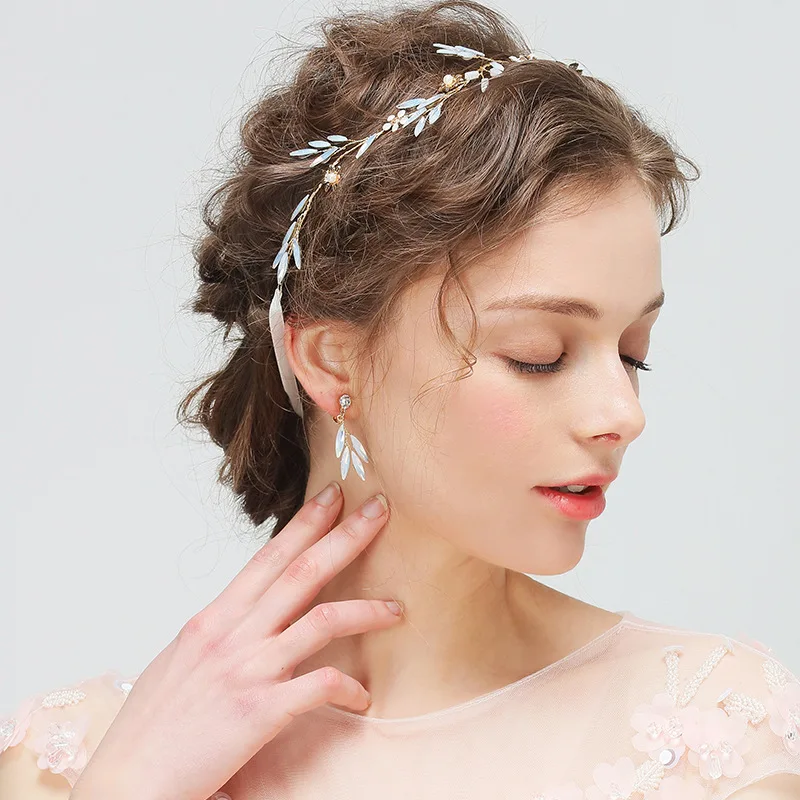 Женский Свадебный комплект из повязки на голову и сережек с опалом|bridal hair vine|hair