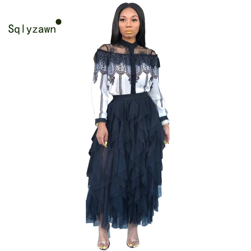 Шикарная Асимметричная сетчатая юбка Новинка весна осень 2019 Многослойная