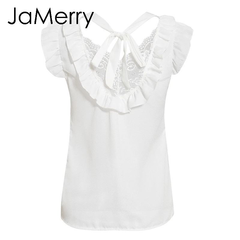 JaMerry винтажные сексуальные белые женские шифоновые летние гофрированные