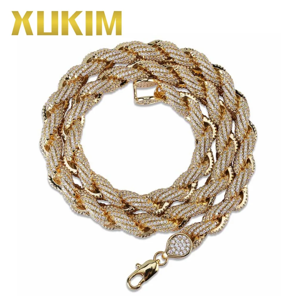 Xukim Jewelry 8mm Hip Hop Rope Chain Necklace Silver/Gold Plating Iced Out AAA Cubic Zircon Cuban | Украшения и аксессуары