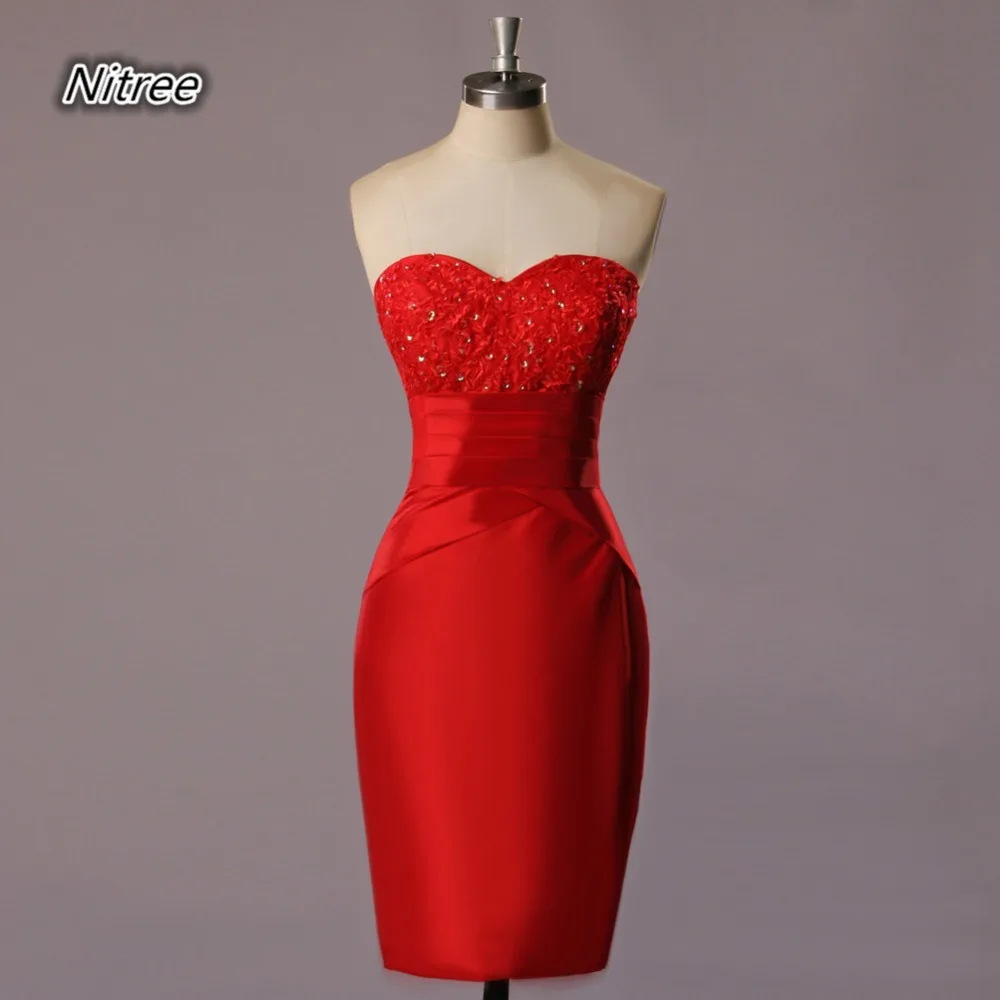 Яркие красные короткие мини оболочка коктейль Homecoming платья с аппликациями Бусы