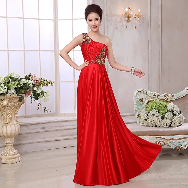 Cheap Slim shoulder dress bride toast red party Toastmaster 2016 new long Evening Dresses Free shipping | Свадьбы и торжества