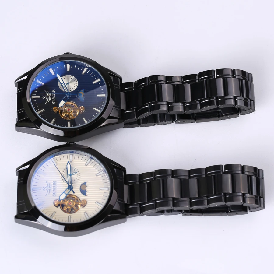Sewor2018 top brand 24 hours automatic mens watches black steel multifunction tourbillon mechanical watch luxury reloj hombre | Наручные