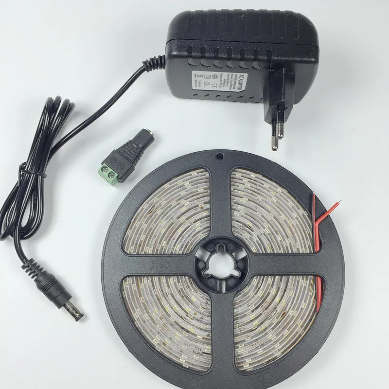 Водонепроницаемая светодиодная лента 3528 2835 SMD 300 светодиодный s/5 M прохладное/теплое белое светодиодное освещение гибкая лента с адаптером питания 12V 2A