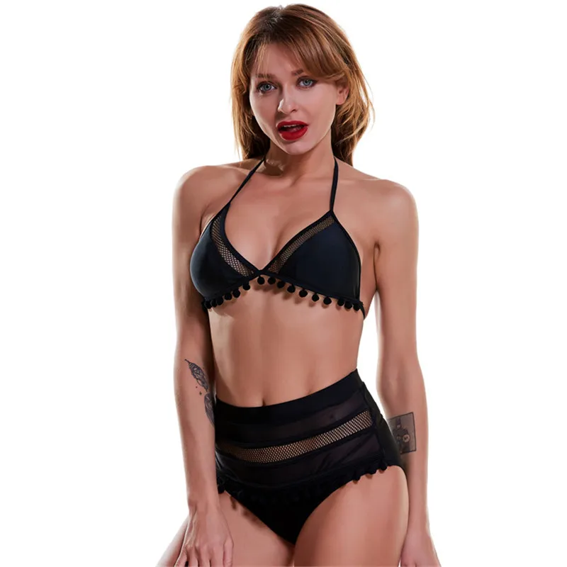 Новый женский купальник бикини с высокой талией пуш ап Мягкий кисточками и