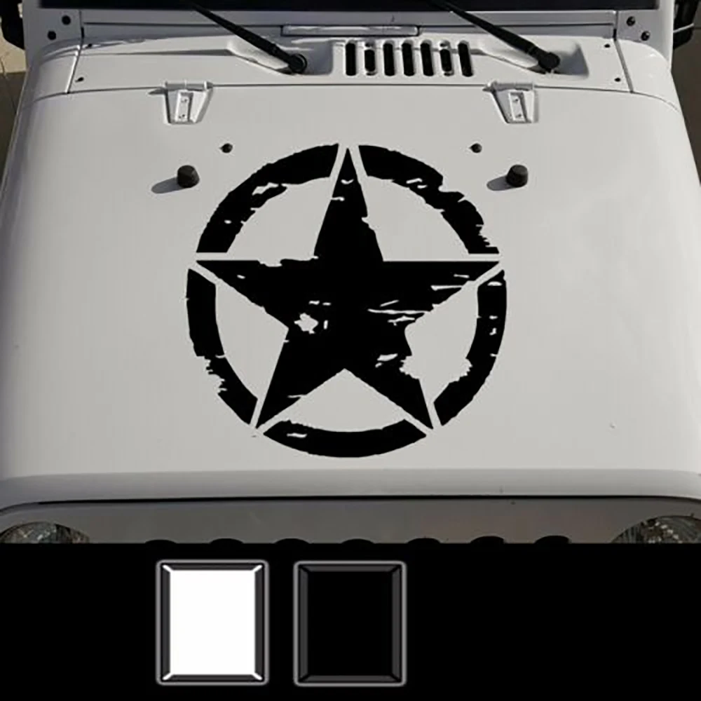 

2Pcs 41CM/16inch Military Army Star Hood Sticker Decal For Jeep Wrangler JK CJ TJ YJ Pentagram Burst Tribal Car Cover Sticker