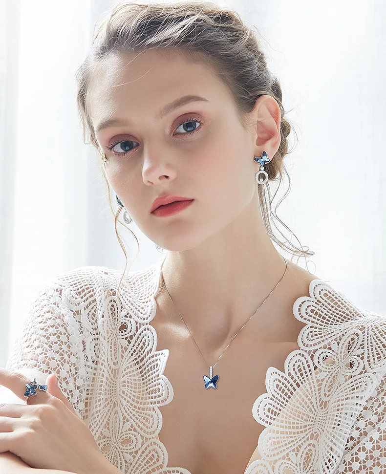 CDE ожерелье украшено кристаллами из стерлингового серебра 925 пробы от Swarovski женщин кулон ожерелье бабочка воротники Ювелирные изделия Подарки