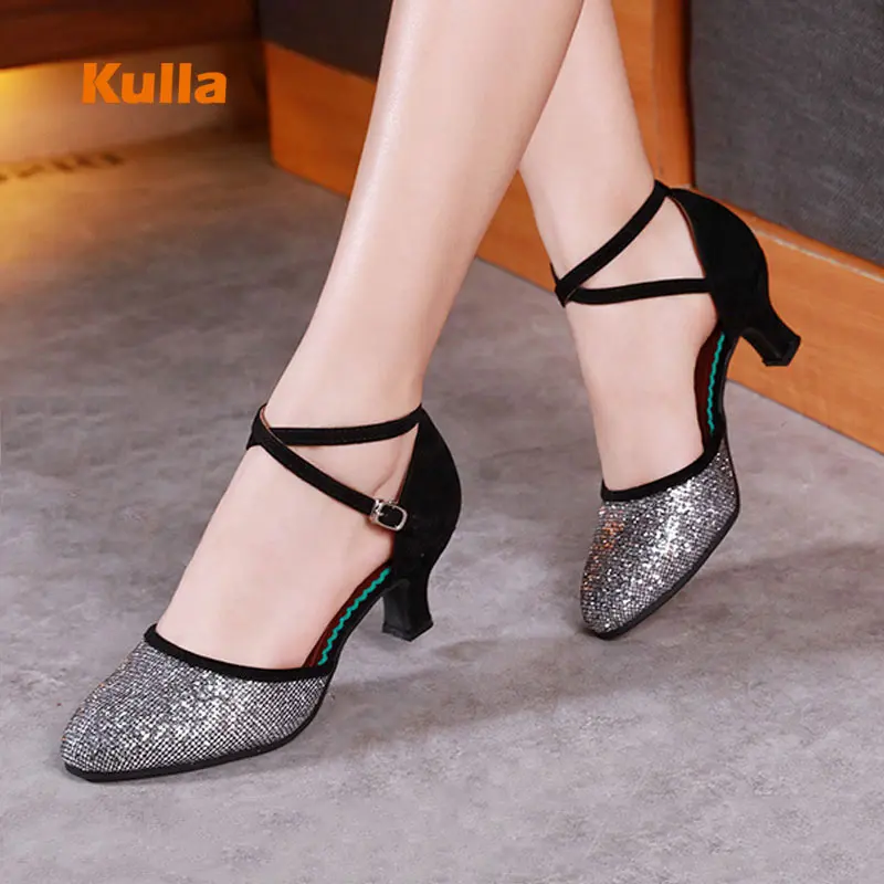 Salsa Dance Shoes Women Latin Dancing Shoes Ballroom Closed Toe Glitter Standard Heeled 5cm Bridal Girls Shoes Tango Female Shoe