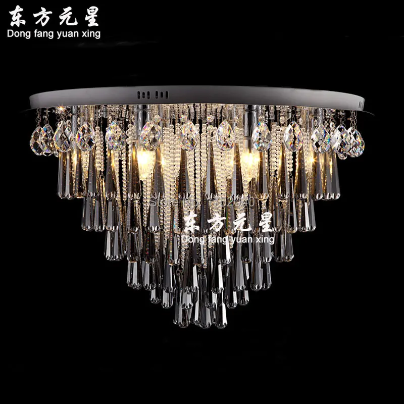 Светодиодная люстра круглая Роскошная лампа серого цвета с кристаллами дыма для