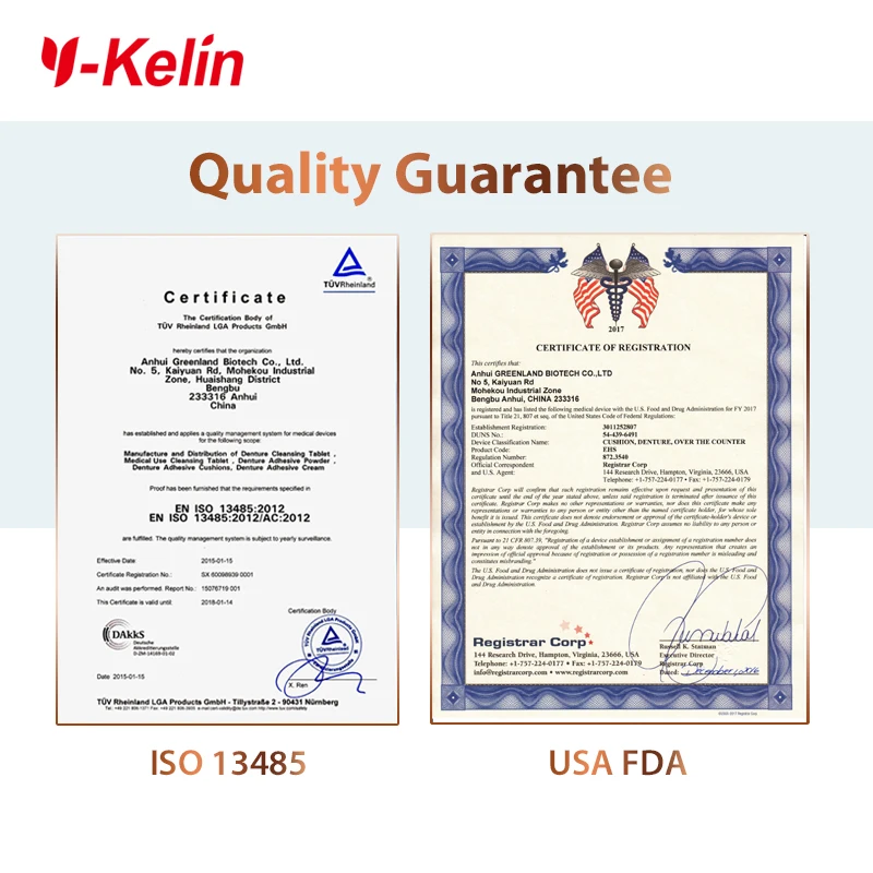 Y-Kelin фиксирующие прокладки для зубных протезов верхние + нижние каждая 6 пакетов |