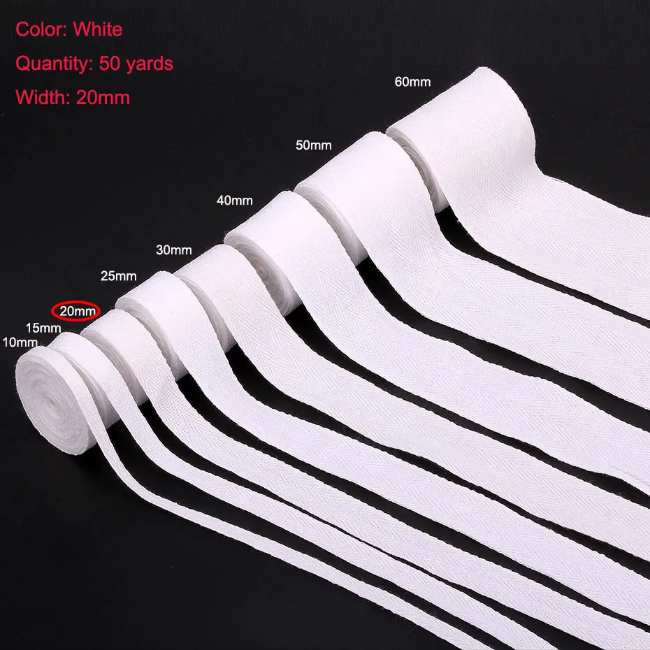 White 20mm 50 ярдов белая саржевая хлопковая тесьма смещение для сумки домашний текстиль ручной работы ремесло 10 мм/15 мм/20 мм/25 мм/30 мм/40 мм/50 мм/60 мм ширина - Цвет: White 20mm