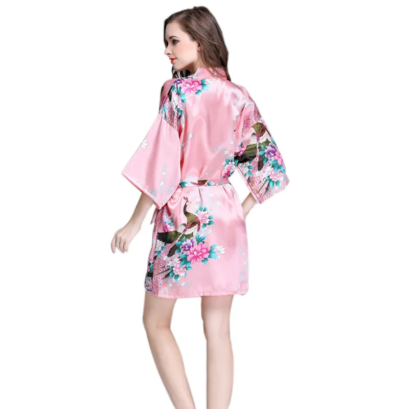 Женское шелковое кимоно атласное короткое ночное белье Пижама для подружки