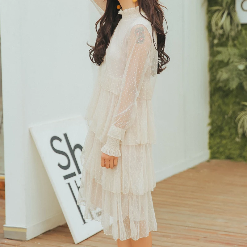 Возможно U/весенне осеннее шифоновое платье до колена с воротником стойкой в