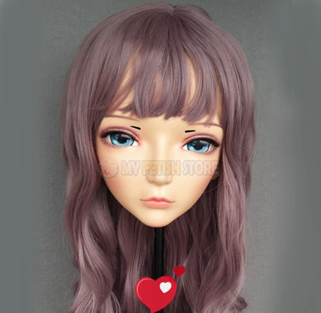 

(Chun-02) Женская милая девочка резиновая полуголовая маска кигуруми с BJD глазами косплей аниме ролевая маска Лолиты Трансвестит кукла