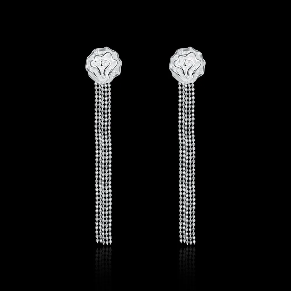 2017 модные ювелирные изделия серебряные Длинные серьги с кисточками милые розы