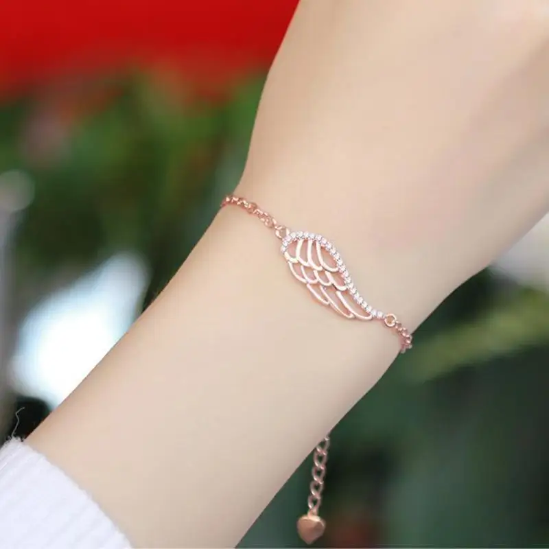 

Everoyal Trendy Rose Gold Women Feather Bracelets Jewelry Shiny Zircon Bracelets For Girls Silver Accessories Female Festival