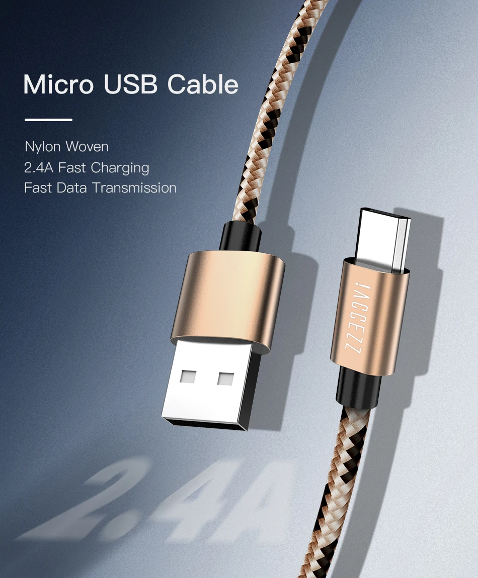 ACCEZZ Micro USB кабель для samsung S6 S7 Xiaomi Redmi Note 5 7 Pro LG Android мобильный телефон 2.4A Быстрая зарядка данных Провода Кабели