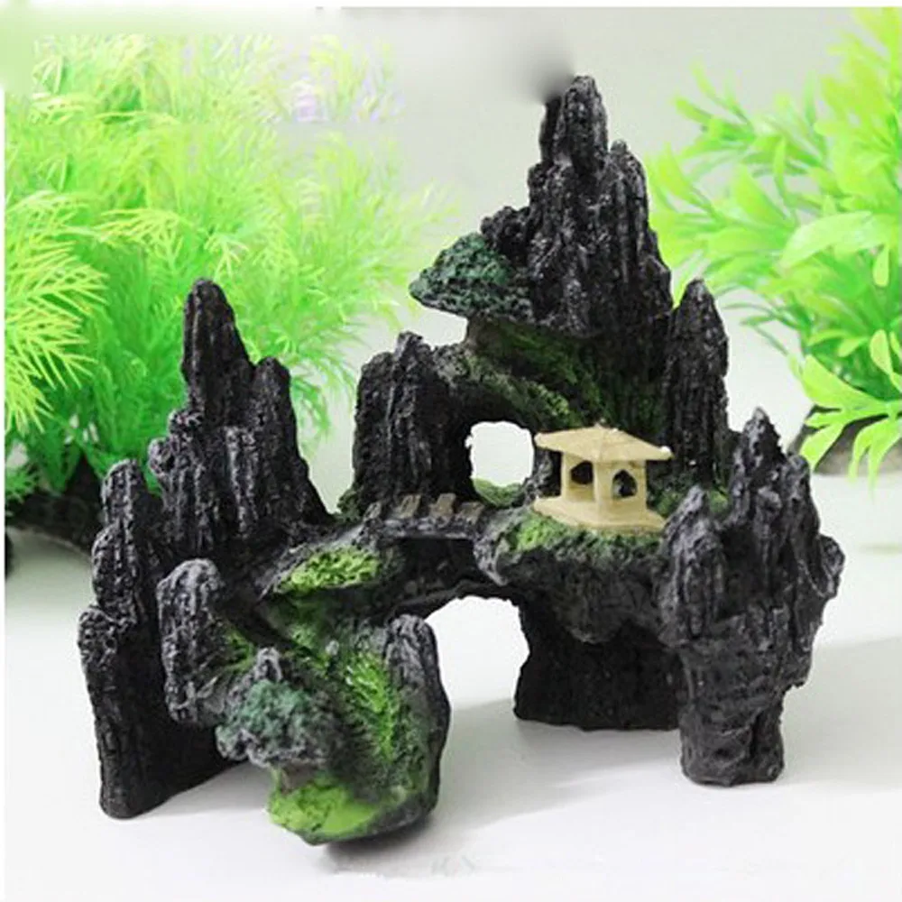Аквариум с видом на горы скала потайная пещера дерево Fish Tank орнамент украшения