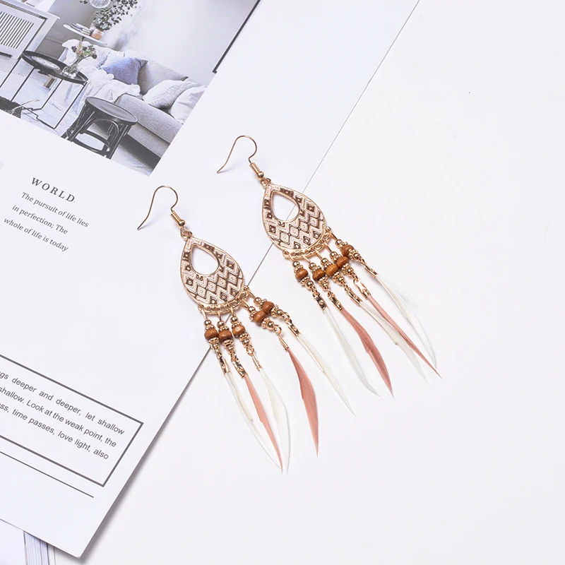 SUKI летние ювелирные изделия в стиле &quotБохо&quot Цвет Перо этнические кисточки