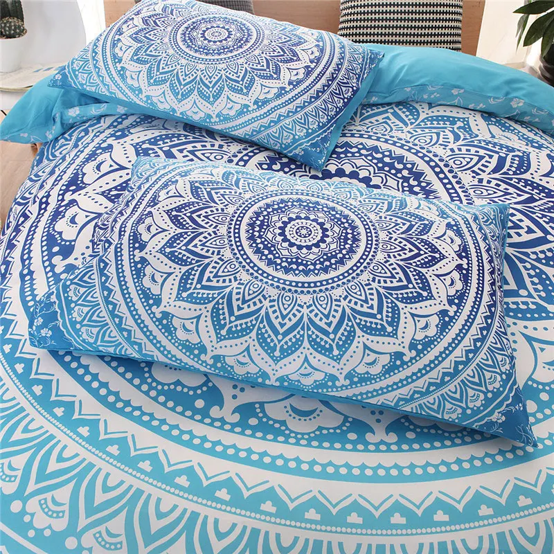

FLC 3 Pcs Bohemian Style Flower Print Bedding Set Pillowcase Duvet Cover Set Queen Size Home Textile 25