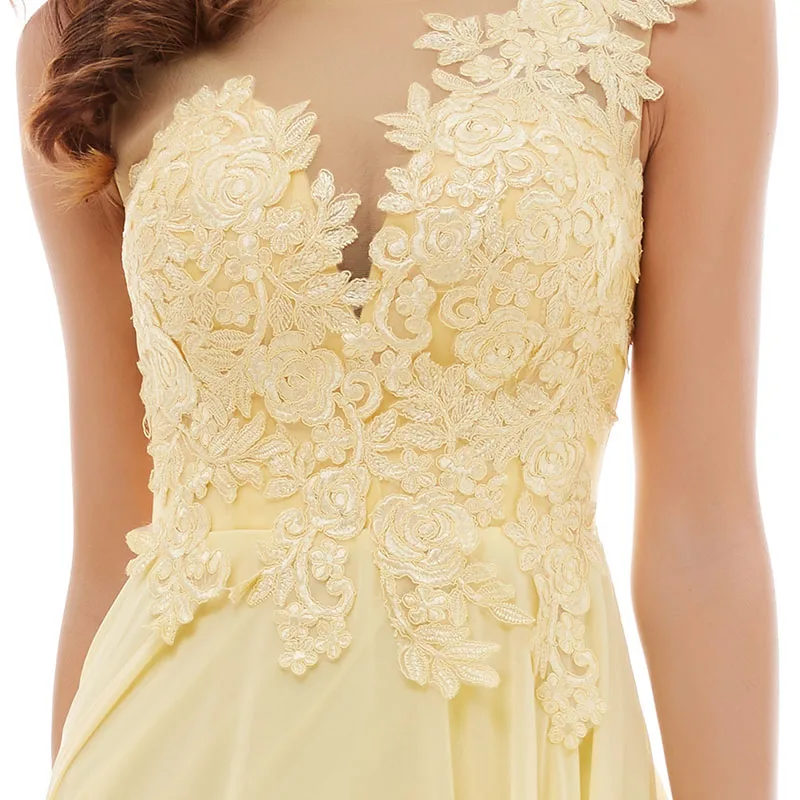 Длинное платье для подружки невесты Tanpell черное без рукавов с аппликацией в пол