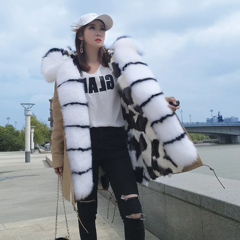 2018 natural fox fur liner long outerwear winter jacket raccoon fur lining big real fox fur collar coat parkas images - 6