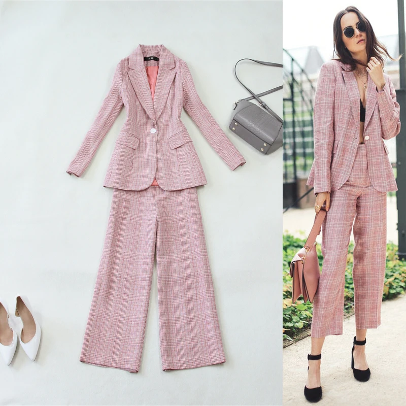 Большие размеры женские 2018 Осень Зима широкие брюки костюмы tailleur femme Куртка