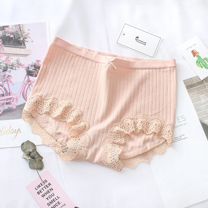 skin SP& CITY, с высокой талией, мягкое модальное кружевное нижнее белье для женщин, модные бесшовные трусики, физиологические женские трусы из хлопка, нижнее белье - Цвет: skin