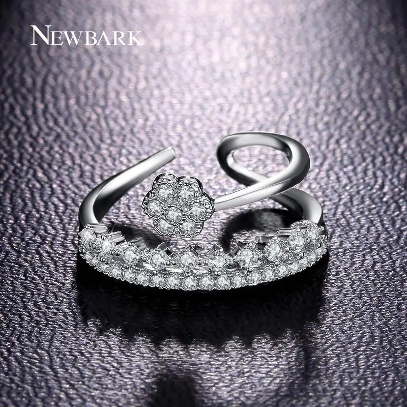 Newbark Мода открыть CZ Обручальные кольца розового золота Цвет зубцами настройки