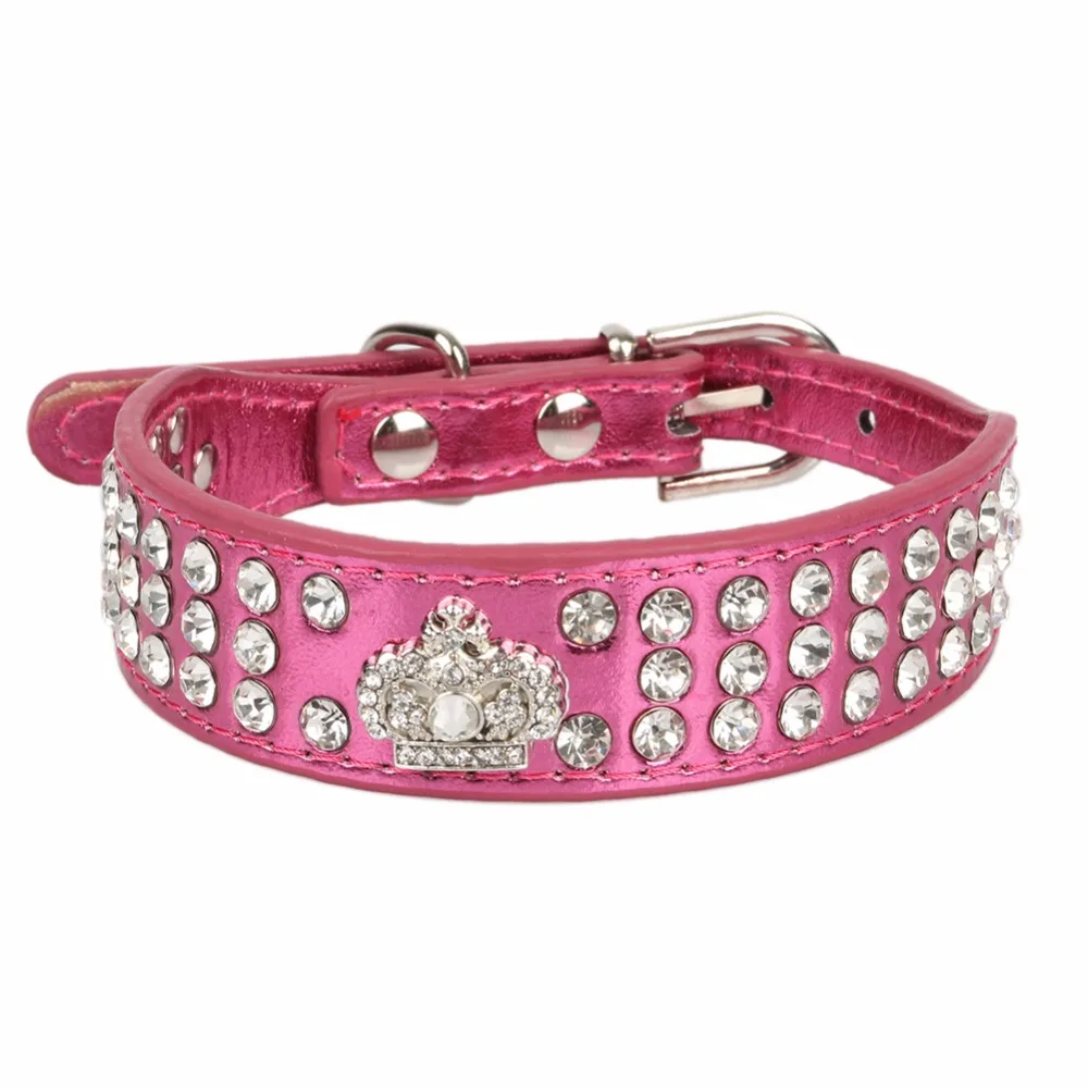 Ошейники для собак блестящая кожа Хрустальная корона декоративный PU кожаный