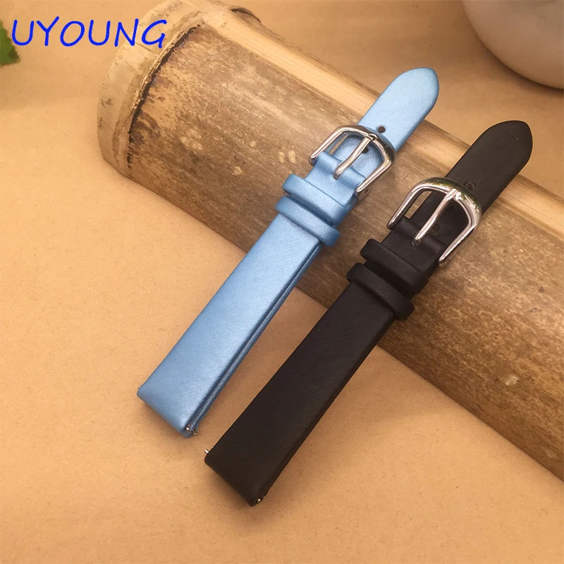 Качественный Шелковый + Натуральный кожаный ремешок для часов 14 мм Женский