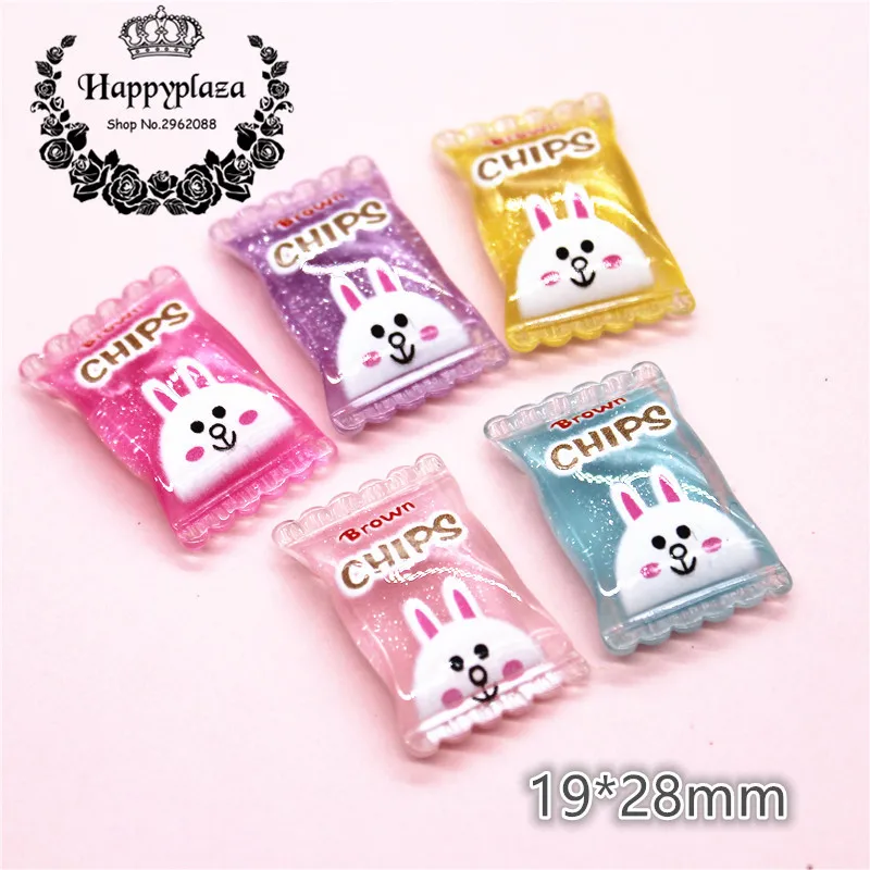 

10pcs Resin Flatback Cabochon Glitter White Rabbits Candy Simulation Food Art Supply Decoration Charm Craft,19*28mm