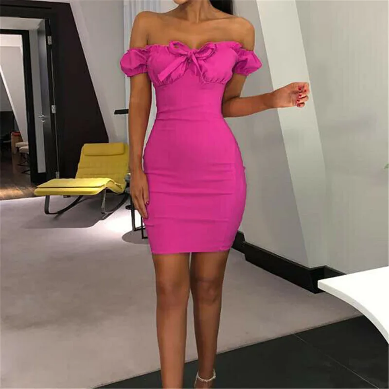 Женское платье-карандаш с вырезом лодочкой и бантом лето 2019 | Женская одежда