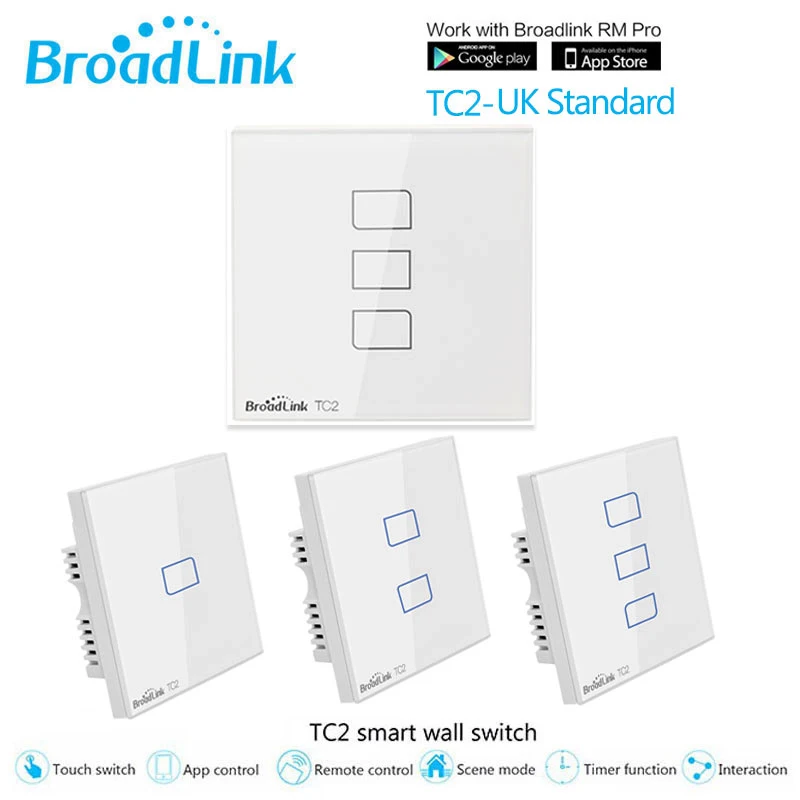 Broadlink TC2 1/2/3 сенсорный выключатель Великобритания Стандартный RF433 Беспроводной