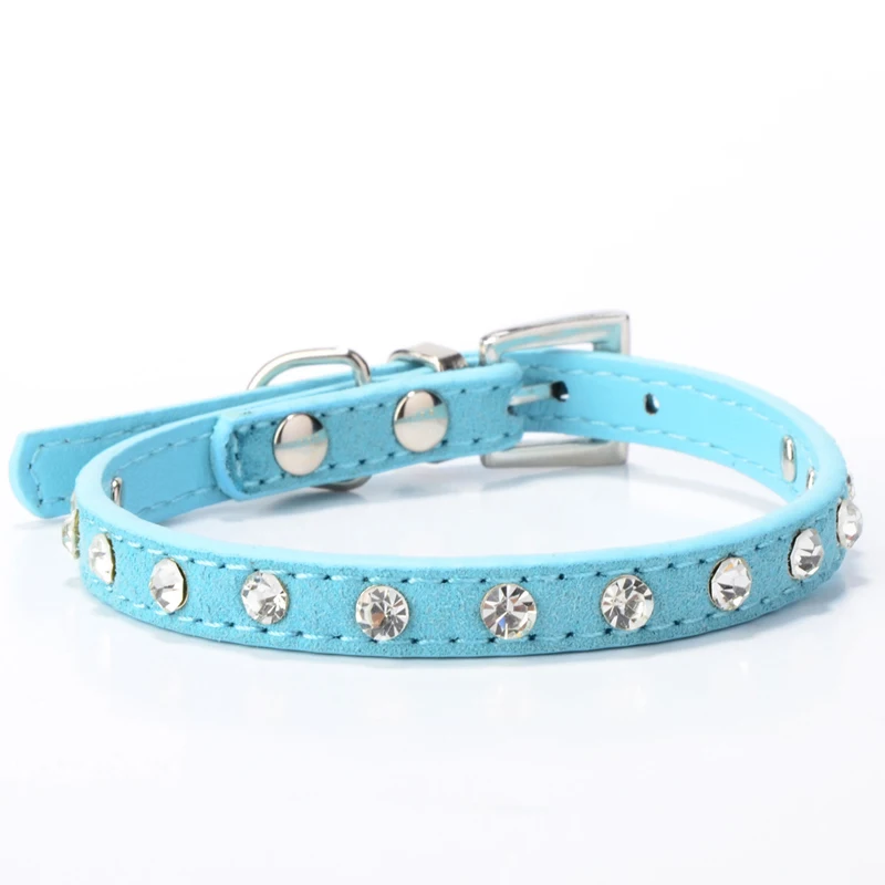 Blue Ошейник для кошек хрустальные Горячие Bling Стразы PU кожаный ремень на шею для щенка котенка воротники-ожерелья для маленьких собак товары для домашних животных - Цвет: Blue