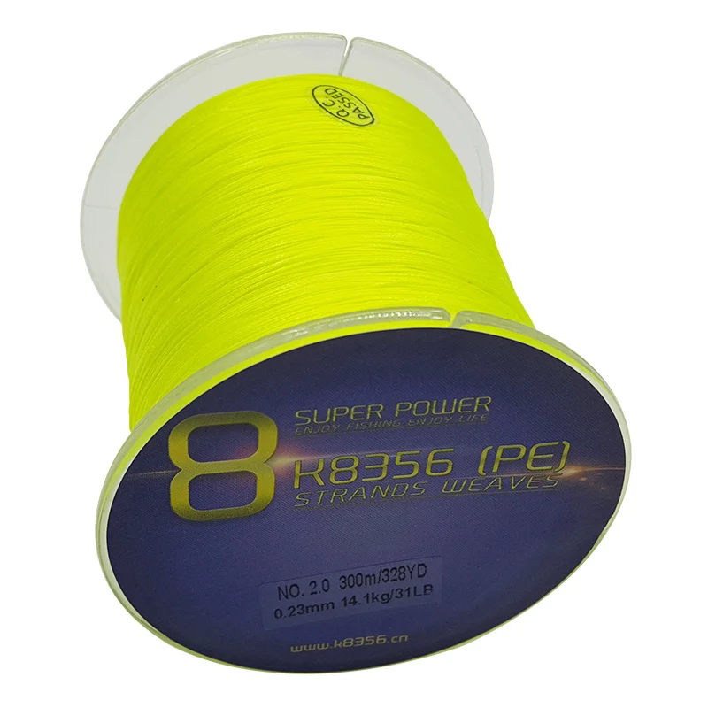 Yellow K8356 300 м/328 ярдов 8 стендов PE леска плетеная леска PE многофиламентная леска супер прочная высокое качество 13-200LB - Цвет: Yellow