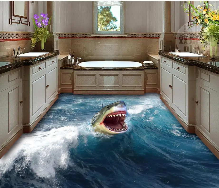 Три д полы фото цена Водонепроницаемые 3d обои для ванной комнаты, настенное покрытие в виде акулы Al