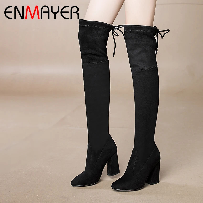

ENMAYER 2019 new arrival women super high over the knee boots Flock women boots winter Basic Pointed Toe size 34-43 LY4006