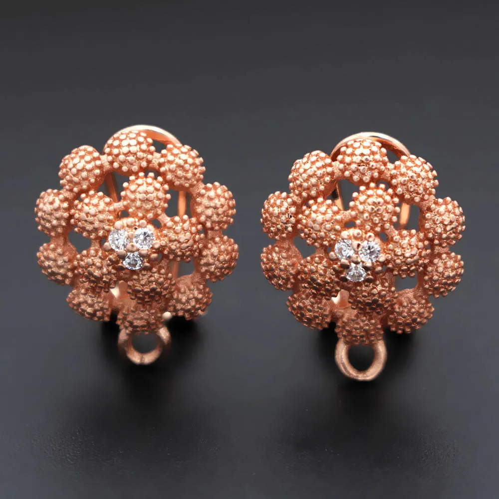 Серьги клипсы с микрозакрепкой филигранные круглые коннекторы фианитом для