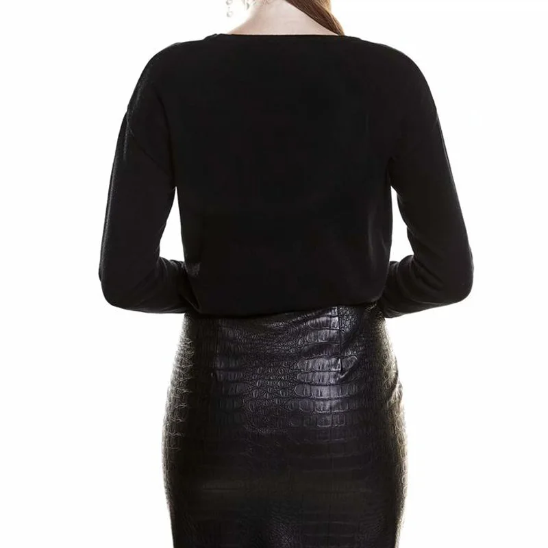 Elegant Women's 2018 Autumn Retro Exquisite Banana Embroidery Wild Foundation Round Neck Pullover Long Sleeve Sweater | Женская