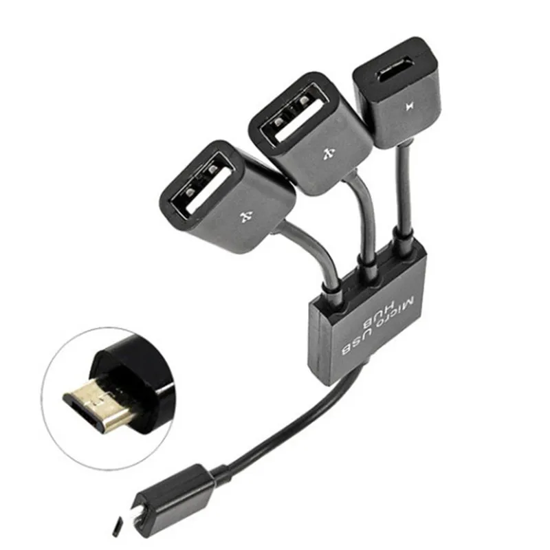 3 в 1 микро USB хост OTG зарядный концентратор Шнур адаптер сплиттер черный кабель