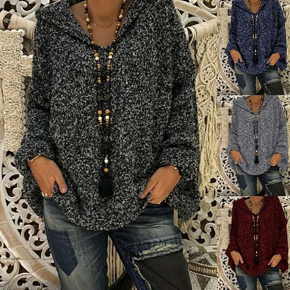 Женская однотонная Толстовка с длинным рукавом Poleron Mujer трикотажная теплая