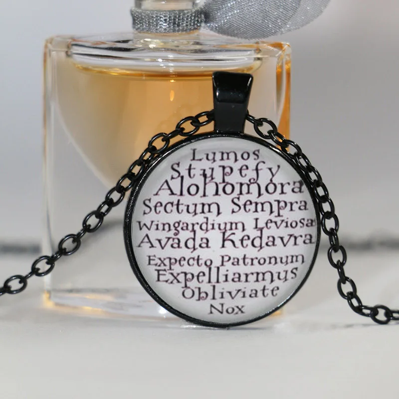 Популярное ожерелье, Lumos, Alohomora, Avada Kedavra, Expecto patroum. Стеклянный кабошон ожерелье HZ1 - Окраска металла: 3Black