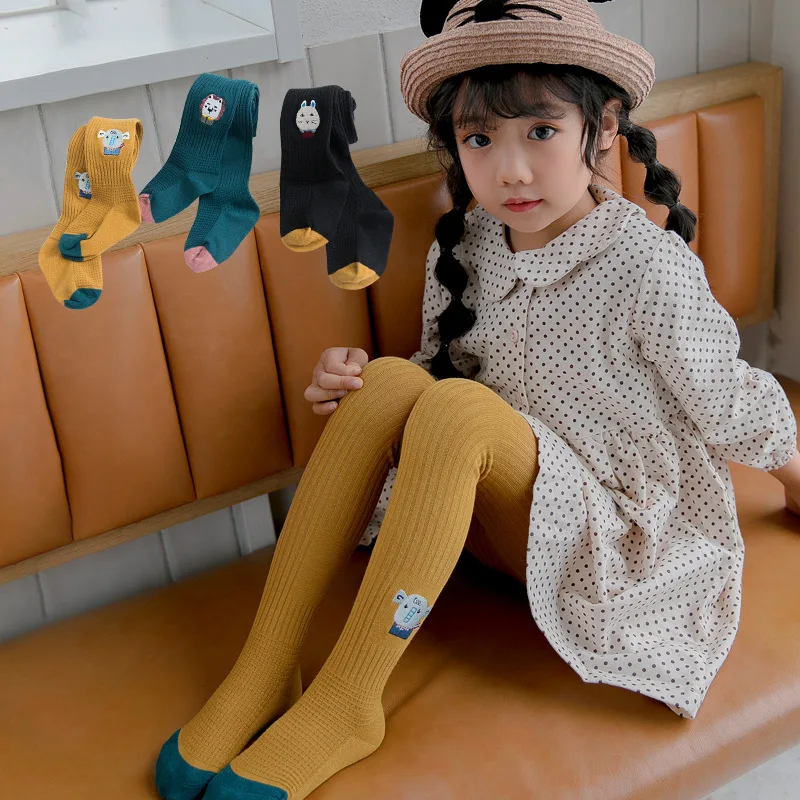 SLKMSWMDJ spring double needle embroidery children's pantyhose cartoon girls cotton baby leggings suitable for 1-11 years old | Детская