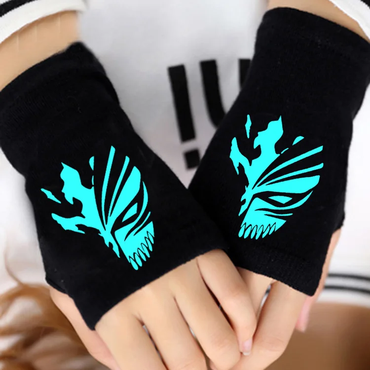 

Bleach Ichigo Allen Walker glove half finger couple winter cartoon printing FGO Cosplay Fingerless Warm Gloves Cospaly Gift